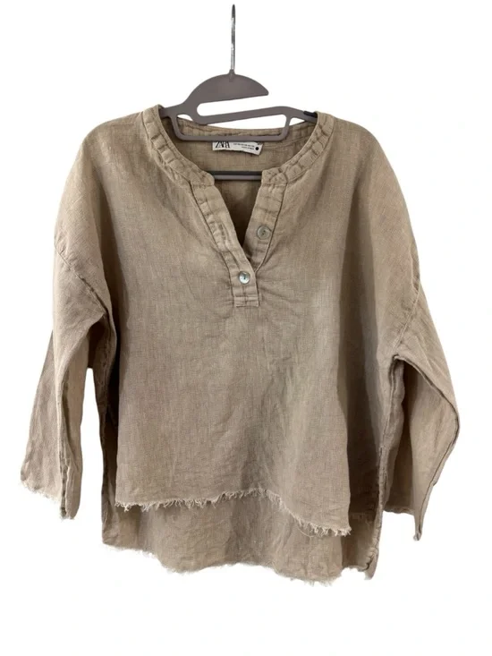 Zara Natural Beige Linen/Cotton Top - Size XS - Picture 1 of 3